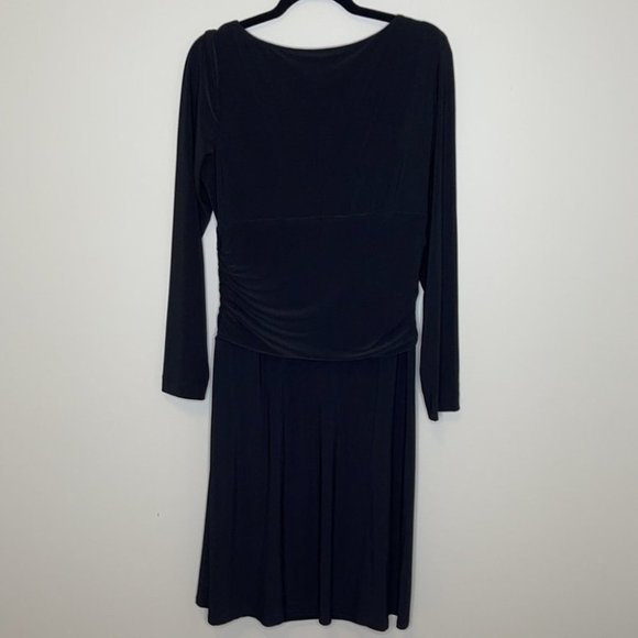 Lauren Ralph Lauren Ruched Midi Dress Black Long Sleeves Calf Length Size 10 - Picture 4 of 7